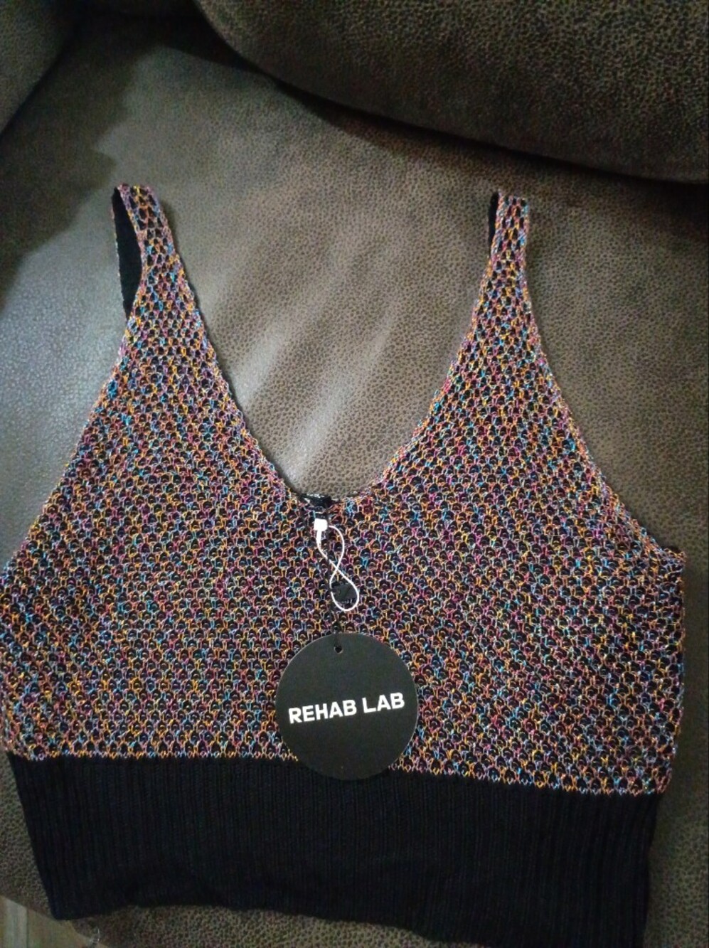 Rehab Multicolor Open-Knit V-Neck Tank with Black Hem